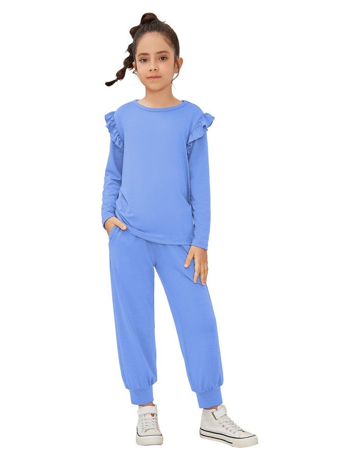 QPANCY Girls Clothing Sets Blue Tops & Sweatpants Outfits Sportwear Sweatsuits Tracksuits Loungewear Size 8 9 - Image 1